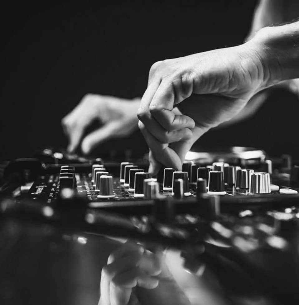 DJ mixing on turntables